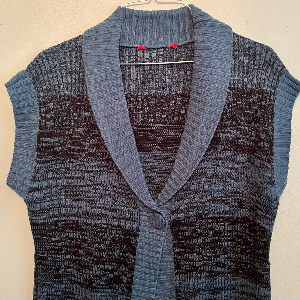 Women’s Blue & Black Long Knit Sweater Vest~Size L~Soft Acrylic - Picture 3 of 7